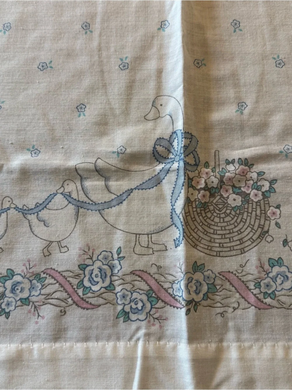 Vintage Rare Find! Goose Blue Ribbon Set 4 Kitchen Curtains Panels 28